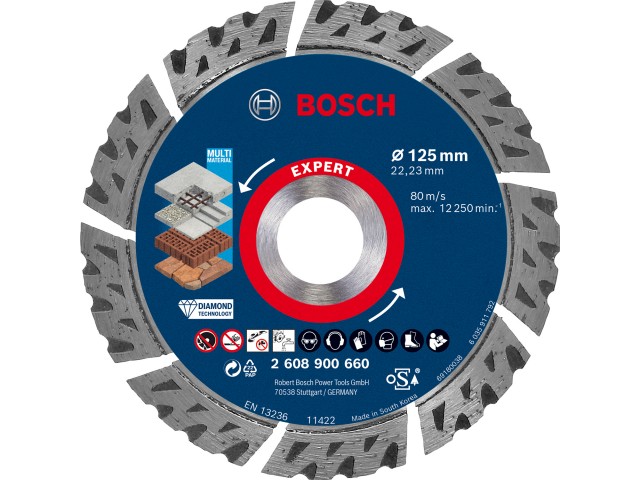 Diamantna rezalna plošča Bosch EXPERT MultiMaterial, Dimenzije: 125x22,23x2,2x12mm, 2608900660